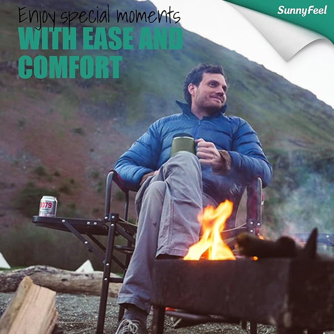 SUNNYFEEL Heated Camping Directors Chair Heavy DutyOversized Outdoor Portable Heating Folding Chair with Side Table Pocket for Beach FishingTripPicnicLawnConcert Foldable Camp Chairs