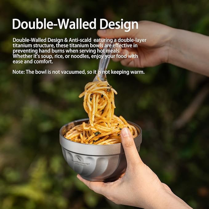 iBasingo 500ML Titanium Bowl Double Wall Insulated Camping Bowl for Soup Rice &amp Food Ultralight Portable &amp Durable Metal Tableware for Outdoor Hiking Backpacking - BPA-Free Non-Toxic Ti116