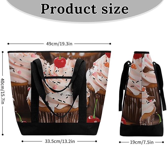 Insulated Shopping BagLarge Reusable Cooler Bags Cupcake And Muffin Printed Foldable Shopping BagTravel Waterproof Shoulder Bag
