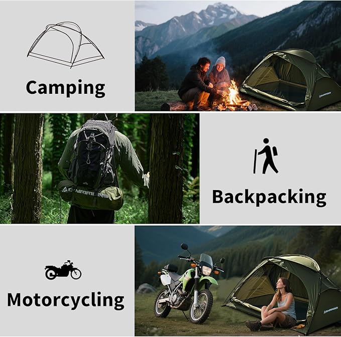 Camping Tent 1 to 2 Person Backpacking Tent Waterproof &amp Windproof Ultralight Instant Tent for Camping Hiking OutdoorLightweight for Adults Kids Scouts Easy Setup