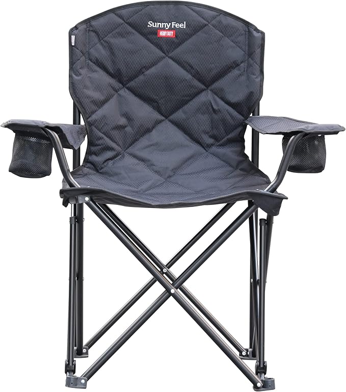 SUNNYFEEL XXL Oversized Camping Chair Heavy Duty 800 LBS for Big Tall People Above 6'4 Padded Portable Folding Sports Lawn Chairs with Armrest Cup Holder &amp Pocket for Outdoor/Travel/Picnic/Camp