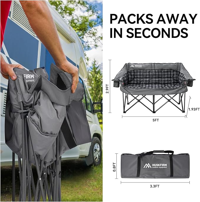 Heated Double Camping Chair Oversized Camping Loveseat with 4 Heating Zones and 3 Temperature Settings Portable Heated Double Chair for Outdoor Use（Battery Not Included）