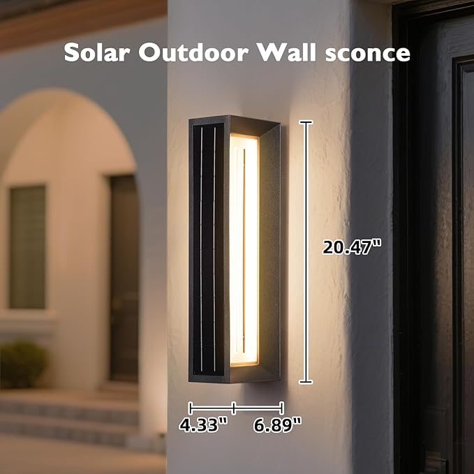 Solar Exterior Lighting Fixtures 20.5 Waterproof Front Porch Light 3000K LED Outdoor Sconce Lights Modern Outdoor Wall Sconces Extra Large Wall Lantern for House Garage Doorway Patio