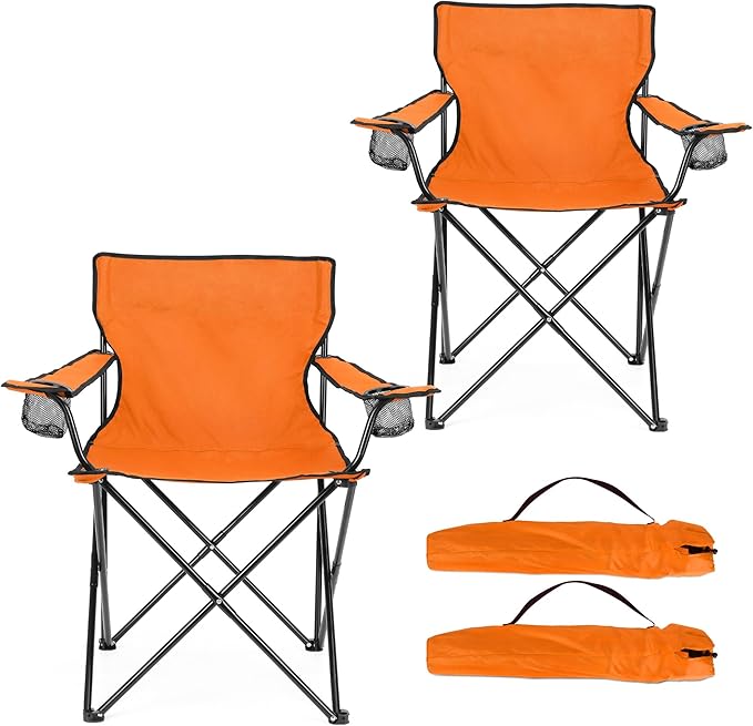 HaSteeL Camping Chair for Adults Folding Beach Chair Set of 2 Large Foldable Portable Chair for Outdoors Fishing Hiking Sporting Travel Picnic Lawn Hold 275lbs &amp A Storage Bags (Orange)