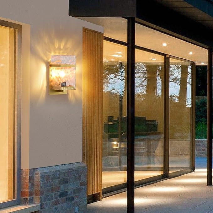 Outdoor Wall LightGold Exterior Waterproof LanternsPorch Sconces Wall Mounted Lighting with E26 Sockets &amp Glass Shades for GarageDoorwayPatioFront Door