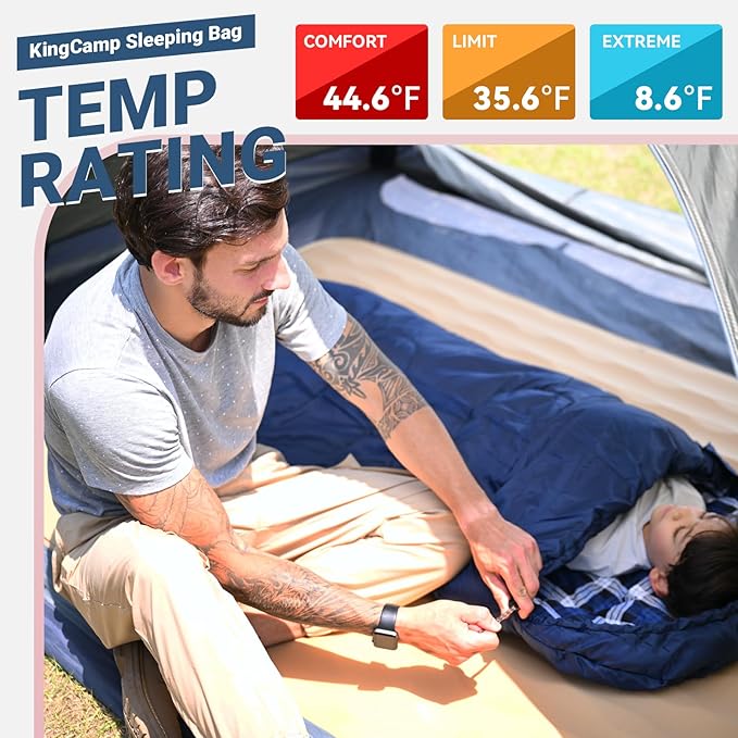 KingCamp 45°F Kids Sleeping Bag Lightweight Waterproof &amp Compact Flannel Sleeping Bags Cold Weather &amp Warm Youth Essentials Gear Accessories for Camping Fits 10-12 Children up to 4'7-5'5 T