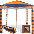 Premium Beach Cabana - Umbrellissimo Navy &amp Orange. Includes Sand Anchor Designer Canvas Prints &amp Fringe finishes Sand Pockets pegs Matching Carry Bag. Easy Set up 6.6'x6.6' of Cool UPF50+