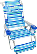 Tommy Bahama 4-Position Face-Opening Read Through Lounger with Ottoman Portable Folding Beach Chair Blue Stripe