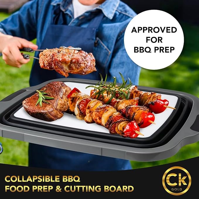New XL Collapsible BBQ Prep Tub with LOCKING Lid Cutting Board &amp Drain Hole | BPA-Free Food-Grade Space-Saving Prep Tubs for Marinating Grilling Camping &amp Outdoor Cooking (Black 16L)