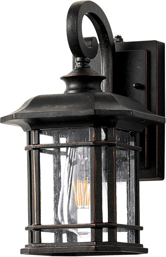 VIANIS Exterior Lighting Fixtures Dusk to Dawn 2 Pack Outdoor Light Fixture Oil Rubbed Bronze Porch Lights with Seed Tempered Glass Outside Lights for House Garage Doorway Patio