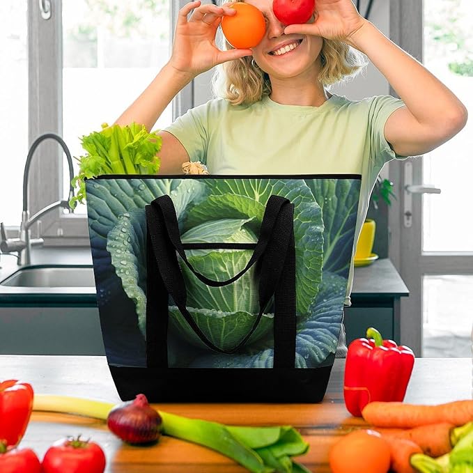 Insulated Shopping BagLarge Reusable Cooler Bags Bright Cabbage Printed Foldable Shopping BagTravel Waterproof Shoulder Bag