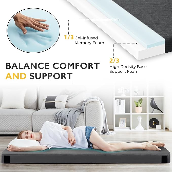 Kingfun 3 Inch CertiPUR-US Memory Foam Camping Mattress Waterproof Roll up Sleeping Pad Thick Floor Sleeping Mats for Tent with Removable Travel Bag