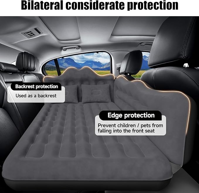 Car Air Mattress Inflatable SUV Truck Air Mattress Back Seat Camping Bed Thickened Car Sleeping Pad for Travel Car Bed SUV Mattress with Air Pump 2 Pillows
