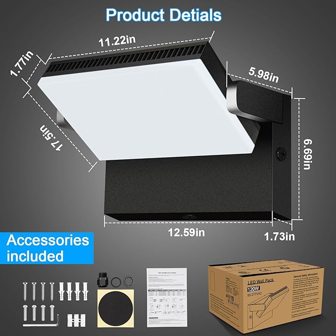 Modern Sleek LED Flood Light 120W 360° Rotatable Outdoor Security Areas Lighting 18000LM 5000K Waterproof Wall Pack for YardBuildingDrivewayCar Lot (4Pack)