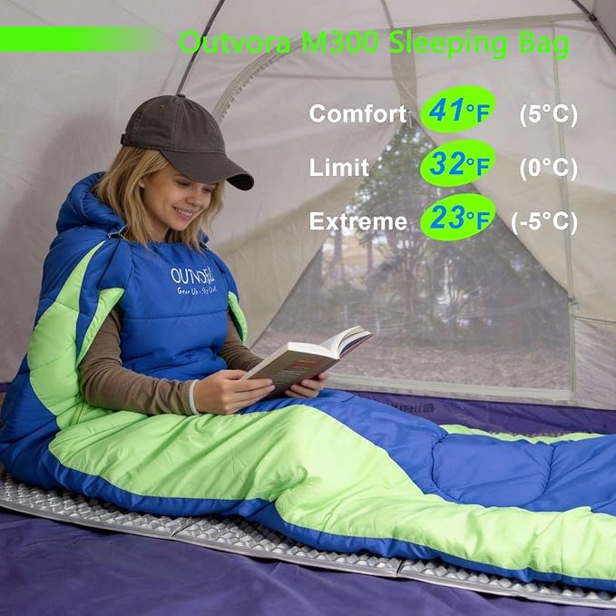 M300 Wearable Sleeping Bag with Arm Holes &amp Foot Openings - 3-in-1 All Season Lightweight Sleeping Bag for Adults Water-Resistant Backpacking &amp RV Camping Blanket