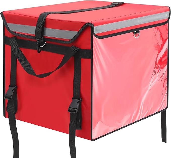 Insulated Food Delivery Bag for Bike with Rear Rack Pizza Delivery Box with Shoulder Belt and Internal Accessories Waterproof Internal Dimensions(Red18.5 x 13 x 13 Inches)
