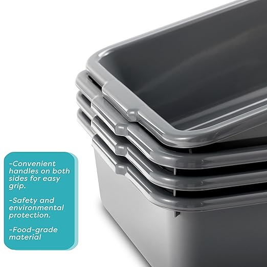 Commercial Bus Tubs Box/Tote Box 13L Plastic Restaurant Tub Wash Basin Tub 4-Pack Grey