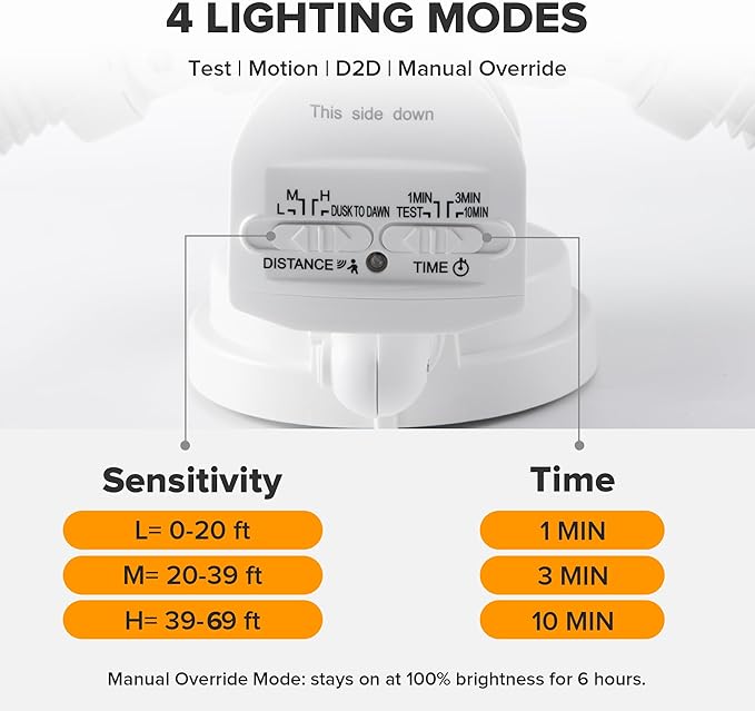UME 49W 5500LM LED Security Lights Motion Sensor Light Outdoor 5000K Daylight IP65 Waterproof Dusk to Dawn 3 Head Motion Detected Flood Light for Garage Yard Porch(White)