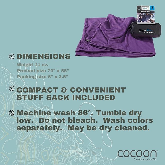 cocoon - Coolmax Travel Blanket | Compact Throw Blanket for Camping and Hiking | Fits in Backpack | Attaches to Luggage | Travel Essential | Fast Drying (Regular 70 x 55)