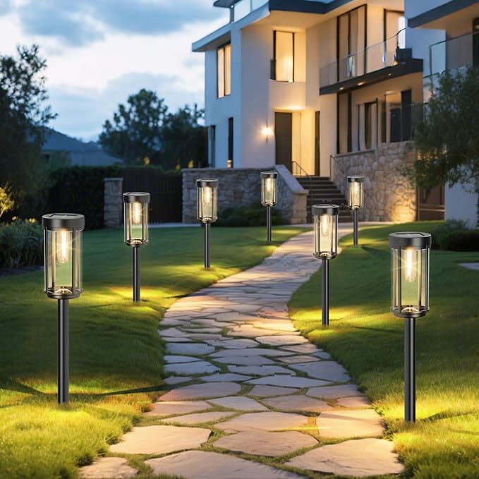 12 Pack Solar Lights Outdoor Waterproof for Garden Walkway Pathway Lawn Yard Decorative Modern Landscape Lighting. (Warm White Light 12)