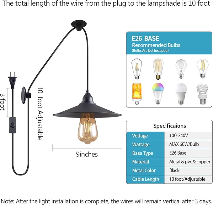 Hanging Lamp with Plug in Cord Outdoor Lamps for Patio Waterproof Pendant Light with Plug Outdoor Lamps for Patio Waterproof Hanging Pendant Light with Plug in Cord MA6006