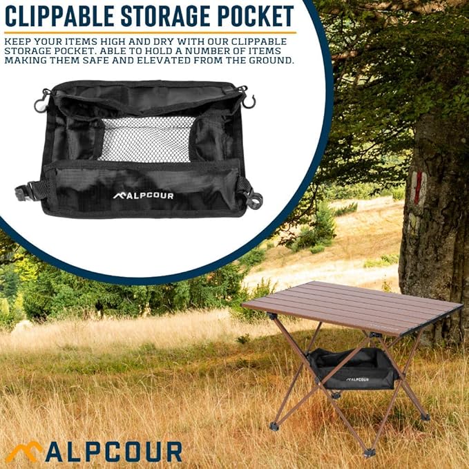 Alpcour Portable Camping Table – Lightweight Compact Folding Side Table in a Bag with Aluminum Top &amp Heavy Duty Hinge for Easy Travel &amp Storage – Great for Outdoor BBQ Backpacking Tailgate