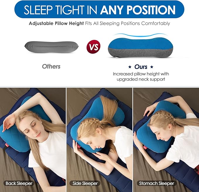 Hikenture Camping Pillow with Removable Cover - Ultralight Inflatable Pillow for Neck Lumbar Support - Upgrade Backpacking Pillow - Washable Travel Air Pillows for Camping Hiking Backpacking
