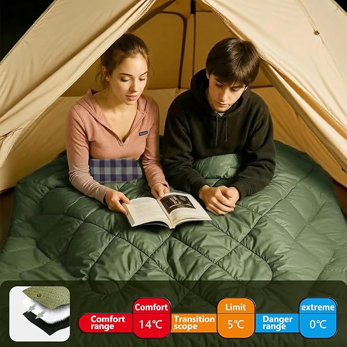 ShinHye Double Sleeping Bag for Adults with 2 Pillows Camping Sleeping Bags Flannel Cotton 2 Person Sleeping Bags XXL Queen Size Sleeping Bag for Cold Weather