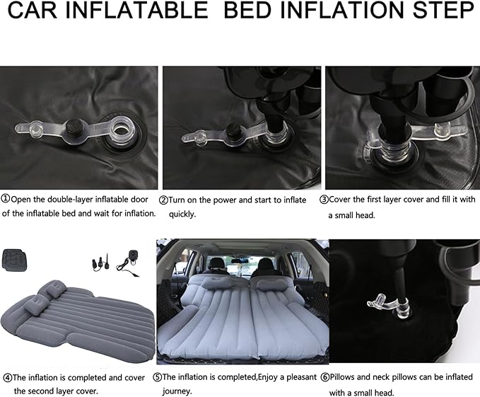 Inflatable SUV Air MattressThickened Flocking Car Travel Camping Bed with 2 Pillows &amp Air PumpPortable Car Sleeping Mattress for SUV Trunk and Rear