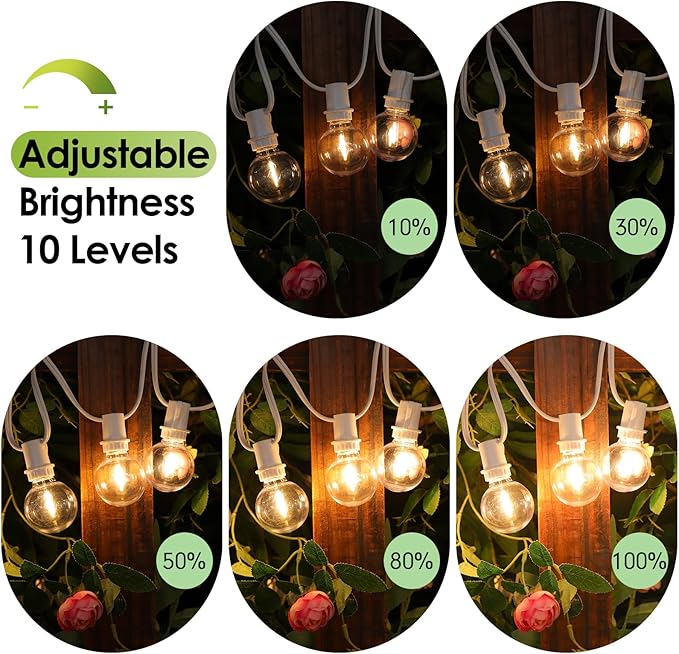 Mlambert 48Ft Solar String Lights Outdoor Waterproof Patio Lights with 18 Shatterproof G40 Bulbs(1 Spare) Led Light for Backyard-White Wire