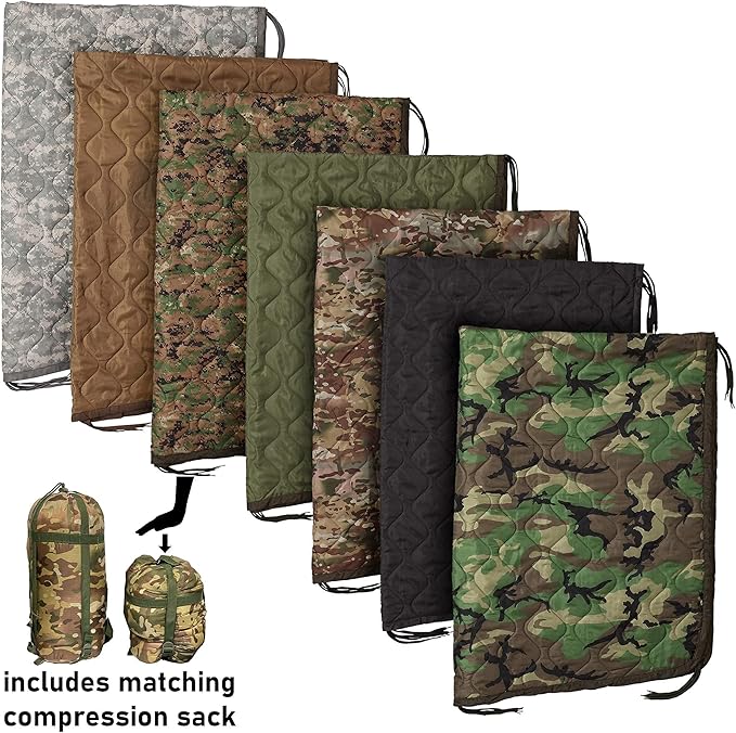 USGI Industries Military Woobie Blanket | Thermal Insulated Camping Blanket Poncho Liner | Large Portable Insulation Water-Resistant for Hiking Survival | Compression Carry Bag