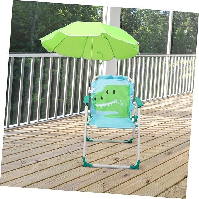 KICHOUSE Camping Chair for Boys and Girls Integrated Umbrella Frame Portable Folding Beach Chair for Outdoor Use