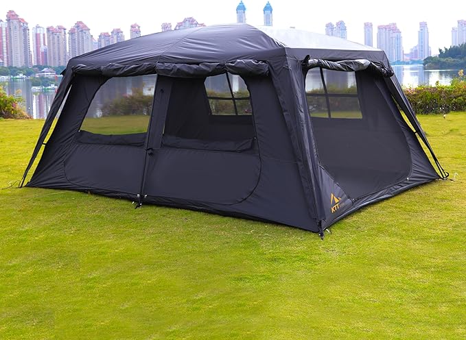 KTT Extra Large Tent 12 Person(A)Awning Family Cabin Tents2 Rooms4 Doors and 4 Windows with MeshStraight WallWaterproofDouble LayerBig Tent for OutdoorPicnicCampingFamily Gathering。