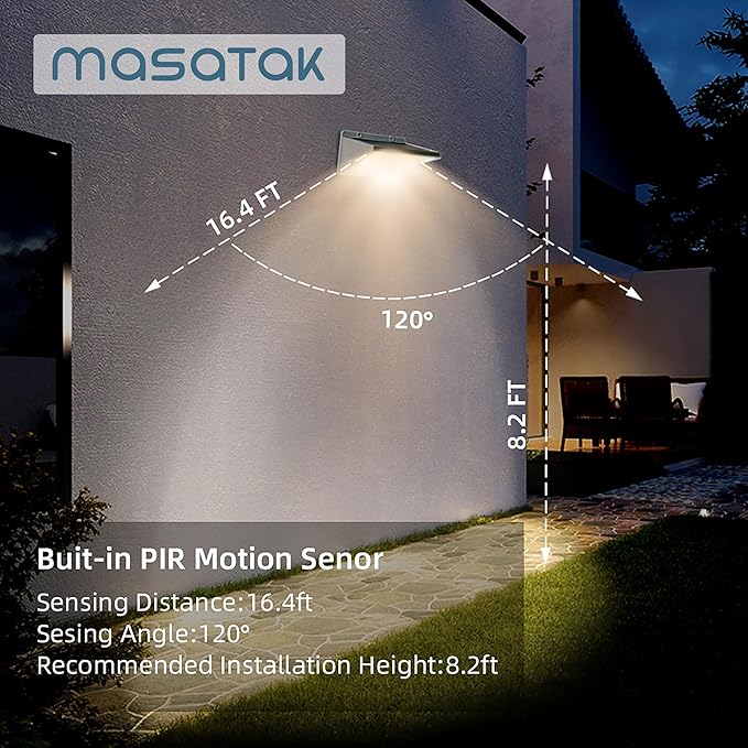 Solar Motion Sensor Outdoor Lights LED Security Light Waterproof Stainless Steel Solar Powered Wall Light for Front Door Patio Garage Porch Fence Yard 3 Modes Flood Light Bright (Warm White)