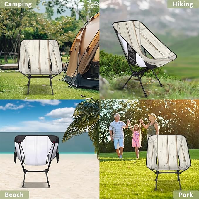 Honeybaby Folding Camping Chair Wooden Plank Camping Chairs Lightweight Portable Chair Outdoor Foldable Chairs for Camping Travel Picnic Beach Hiking