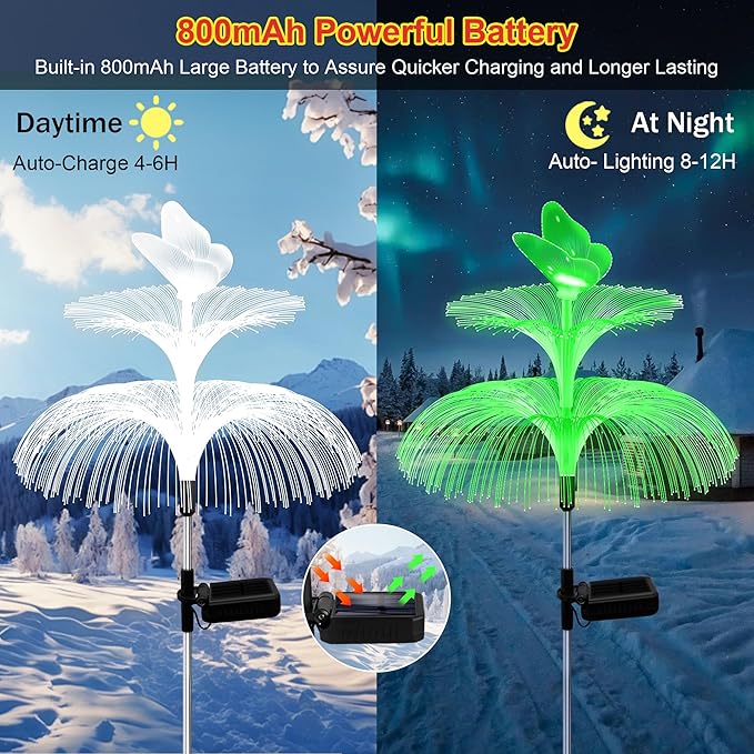 6 Pack Solar Garden Lights Gardening Birthday Gifts for Mom Grandma Women Waterproof 7 Color Changing Jellyfish Light with Butterfly Solar Flower Lights for Outdoor Pool Yard Garden Decor