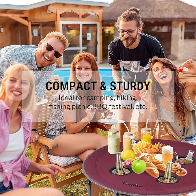 Portable Lightweight Folding Camping Table - Collapsible Foldable Picnic Camp Table with Cooler 4 Enlarged Upgraded Cup Holders and Carry Bag for Tailgating Beach BBQ RV Hiking Party Travel