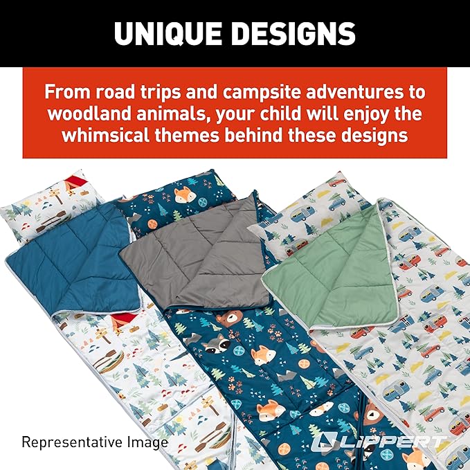 Thomas Payne Children’s Road Trip Sleeping Bag for Camping and Sleepovers with Durable Material Zippered Closure Built-In Carrying Tote Machine Washable Dryer Safe - 2022107837