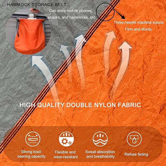 Camping HammockLightweight Nylon Parachute Hammock with Tree Straps and Carry BagEssential Equipment for Outdoor AdventuresCampingHiking and Other Activities(Silver Gray Mixed with Orange)