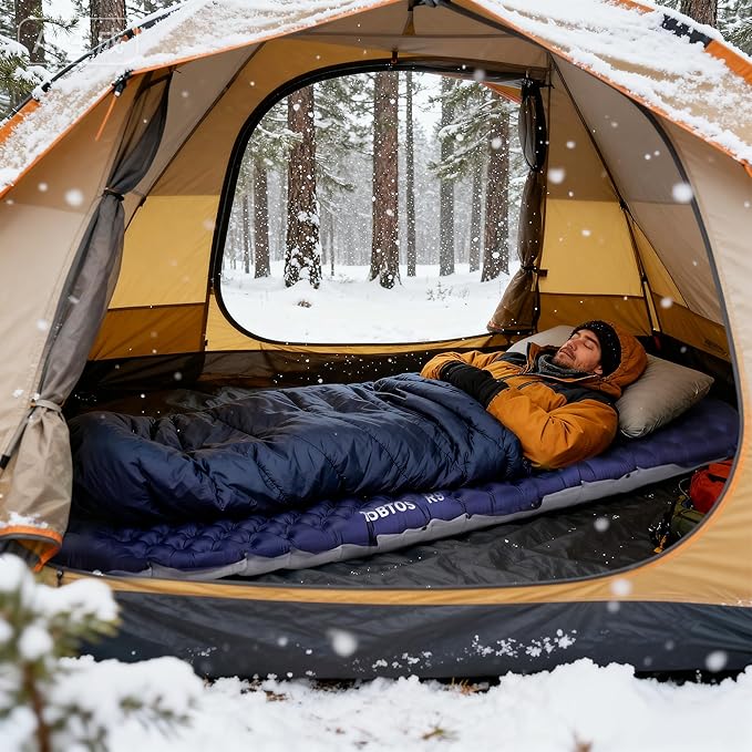TOBTOS Camping Sleeping Pad with 9.0 R-Value 4 Thick Inflatable Camping Mattress for All Season Compact Insulated Sleeping Mat for Backpacking &amp Hiking (Mummy)