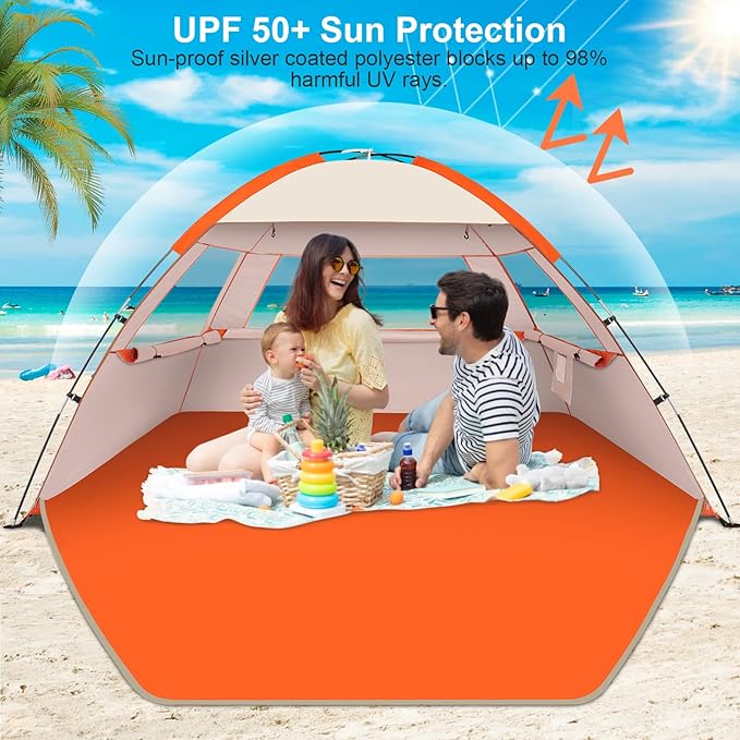 Gorich Beach Tent Sun Shelter for 3/4/6/8/10 Person with UPF 50＋ UV Protection Lightweight &amp Easy Setup Beach Shade Canopy Portable Beach Shade Tent Beach Cabana