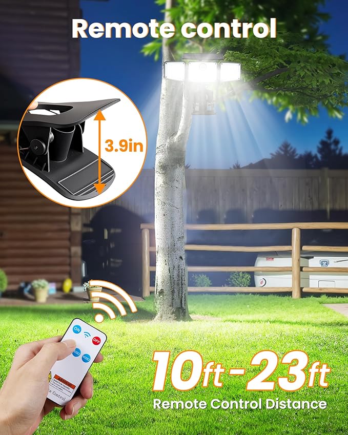 Clip on Solar Lights 1500LM Motion Sensor Security Lights with Remote Control 270°Wide Angle Solar Flood Light 3 Heads High Bright Solar Lights Outdoor Waterproof for Fence Gutter Yard（2Pack)