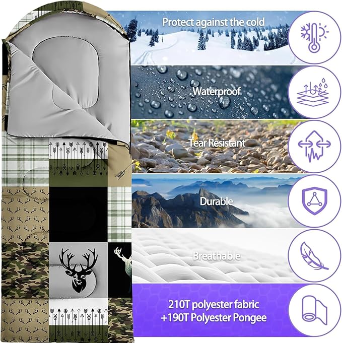Sleeping Bags for Adults Youth Kids3D Printing Camping Sleeping Bag for Girls Boys Lightweight Waterproof Cold/Warm Weather Sleeping Bag for 3 Seasons