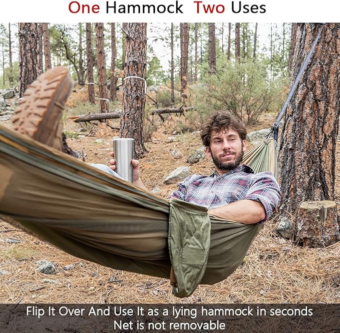 Sunyear Hammock Camping with Rain Fly Tarp and Net Portable Camping Hammock Double Tree Hammock Outdoor Indoor Backpacking Travel &amp Survival 2 Tree Straps100% Waterproof