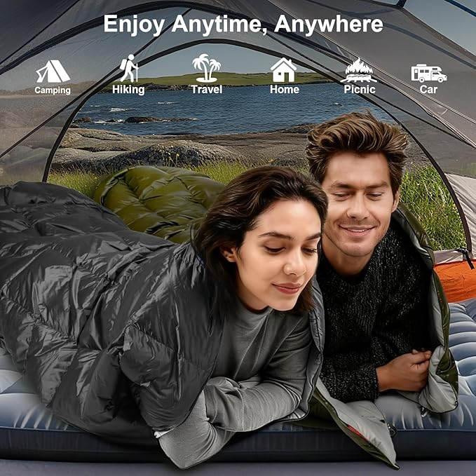 Down Camping Blanket - Lightweight Packable Warm &amp Puffy Outdoor Travel Quilt for Sleep Hiking Backpacking Stadium Festivals Water-Resistant Sleeping Bag 55x79