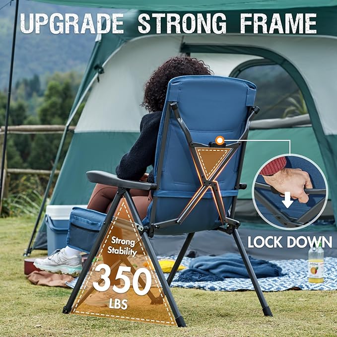 Portal Reclining Camping Chair with Adjustable Back Folding Camp Recliner for Adults Portable High Back Oversized 350LBS (Blue)