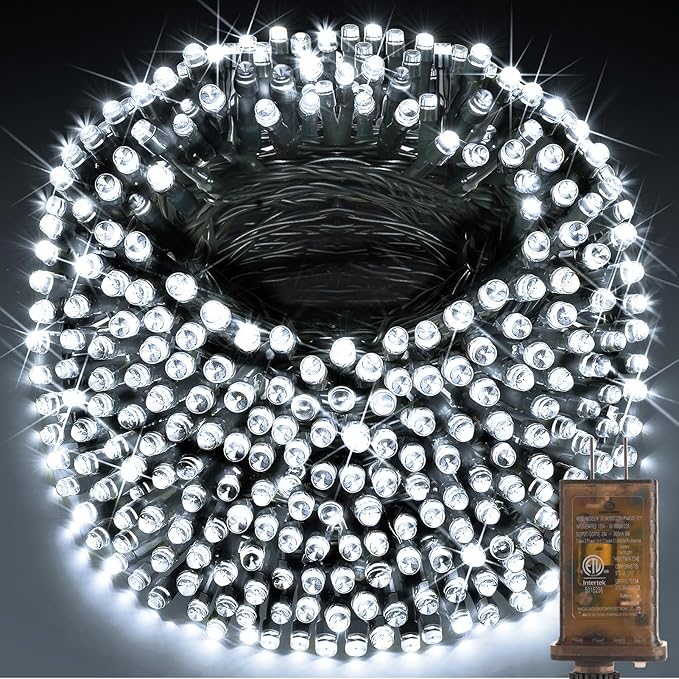 KNONEW 403FT 1000 LED Christmas Lights Outdoor String Light 8 Modes &amp Timer Fairy Lighting Plug in Waterproof for Xmas Yard Tree Wedding Party Holiday Decorations (Cool White)