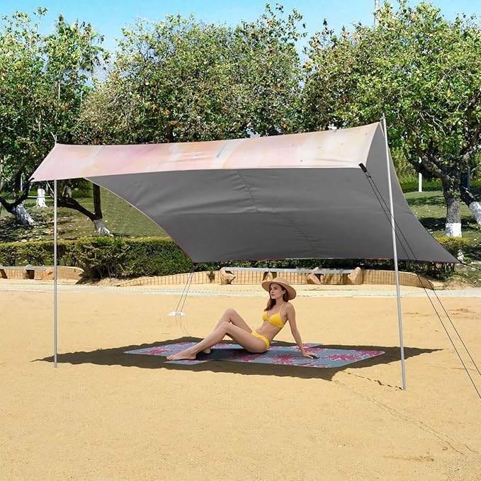Camping Sun Shelters Watercolor Fox and Flowers Beach Canopy 126 * 110.2in
