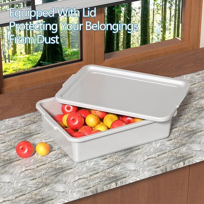 15 L Plastic Commercial Bus Box with Lid 12-Pack Restaurant Dish Tub Gray
