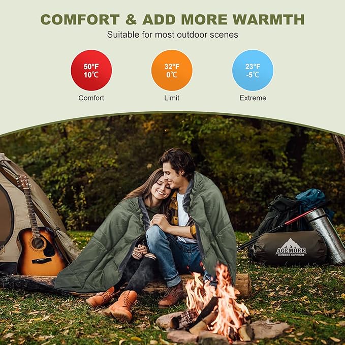 AGEMORE Cotton Flannel Double Sleeping Bag with Fleece Lined Hood Waterproof Queen Size 2 Person Sleeping Bag for Adults Cold Weather Camping Backpacking or Hiking 3-4season